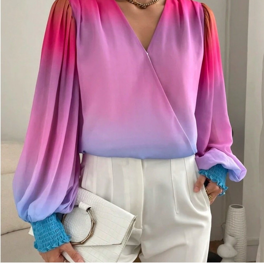 Elegant Pink and Blue Ombre Women's Top Shein Large